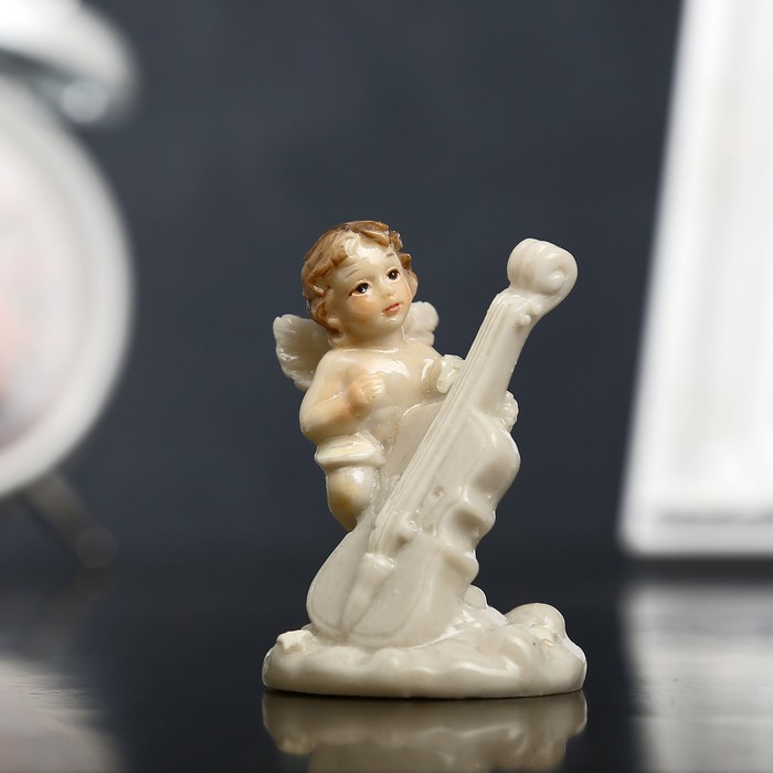 Сувенир полистоун "Ангелочек-купидон с контрабасом" лак 6х3,9х4,2 см
