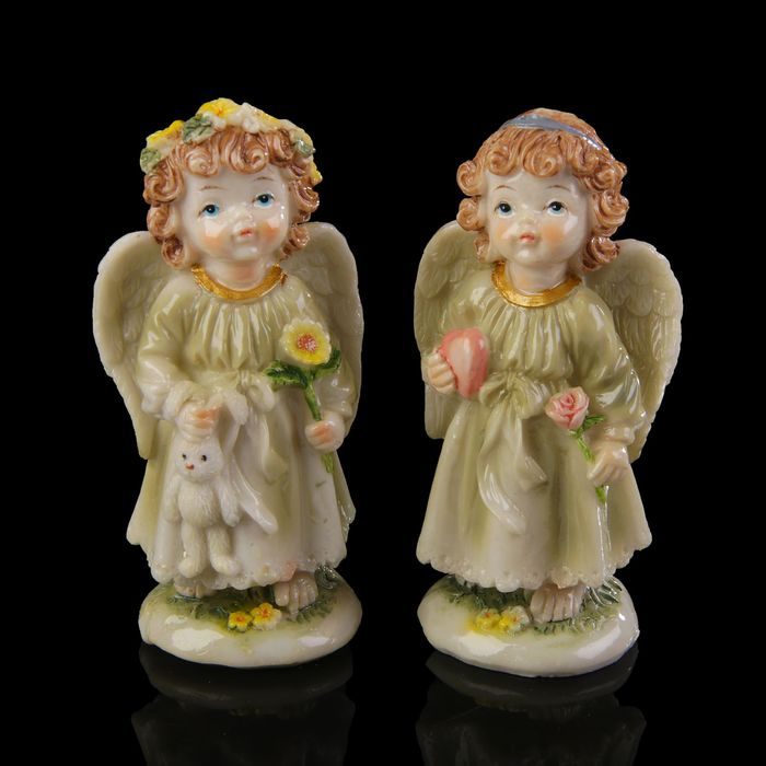 Сувенир полистоун "Ангелочек-малышка с зайцем/розой" лак МИКС 11х6х5,5 см