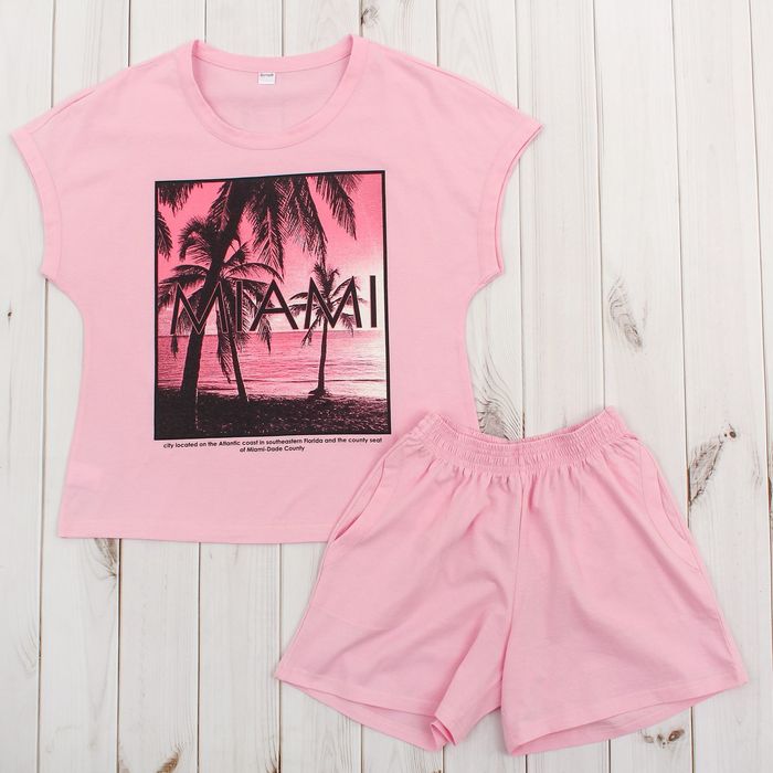 Комплект женский (футболка, шорты) Тропики 2029а, цвет розовый, р-р 46