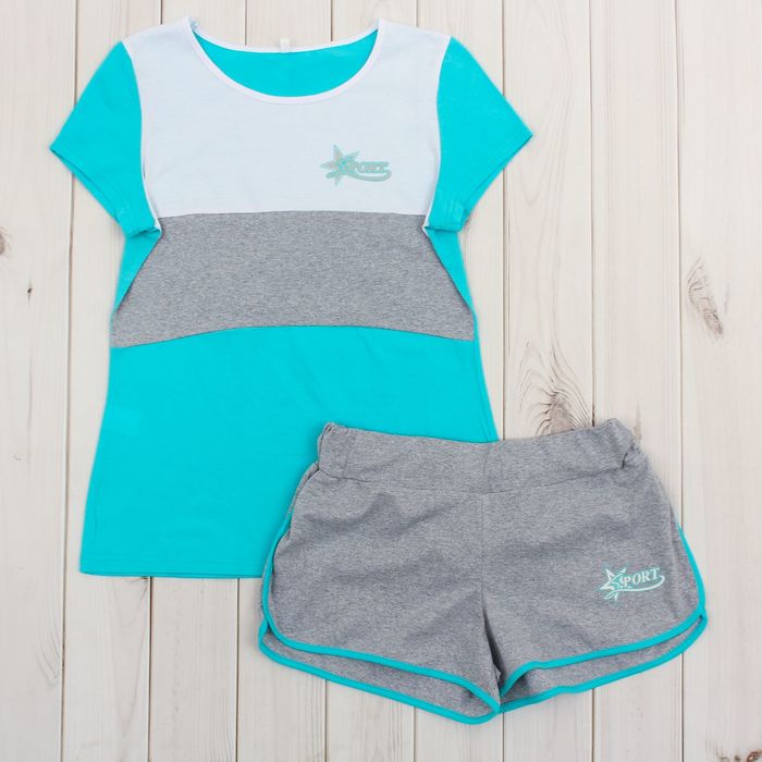 Комплект женский (футболка, шорты) Дженни 2070, цвет голубой, р-р 44