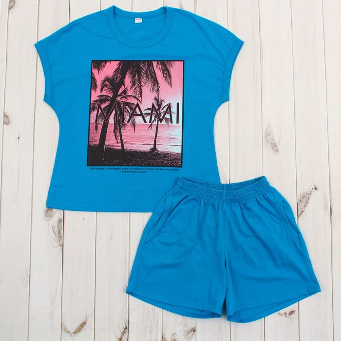 Комплект женский (футболка, шорты) Тропики 2029а, цвет бирюзовый, р-р 50
