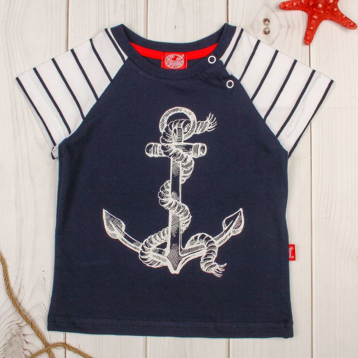 Футболка для мальчика "Маяк", рост 74 см (48), цвет тёмно-синий, принт якорь ЮДК789001_М