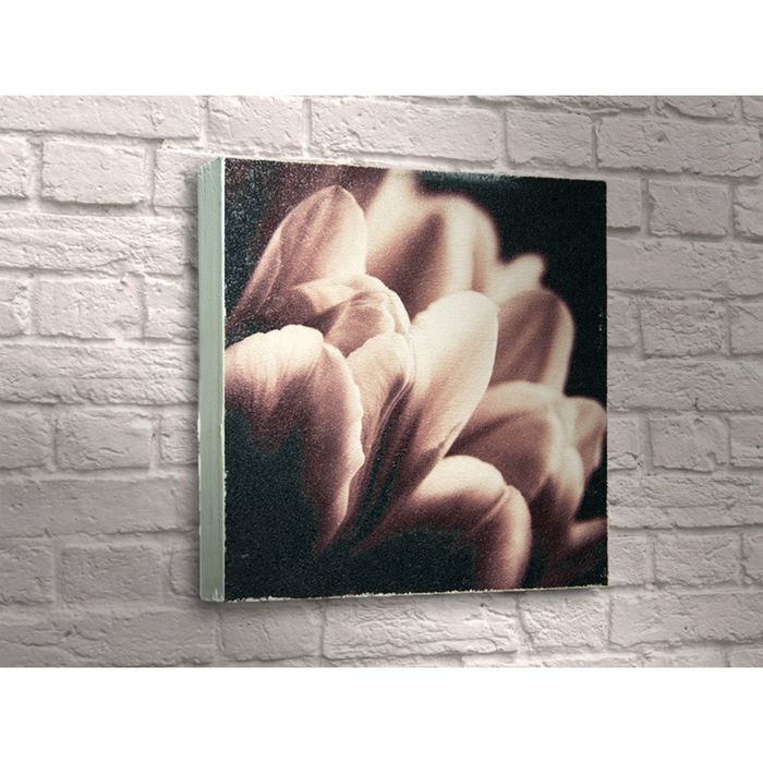 Картина "Белые тюльпаны на чёрном фоне"