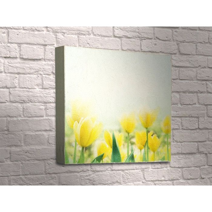 Картина "Жёлтые тюльпаны на голубом фоне"