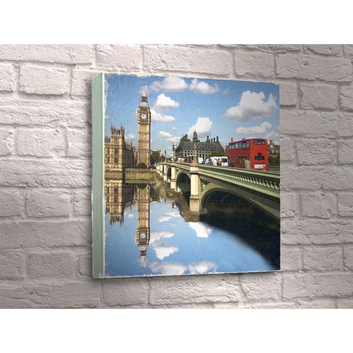 Картина "Биг-Бен в отражении воды" красный автобус