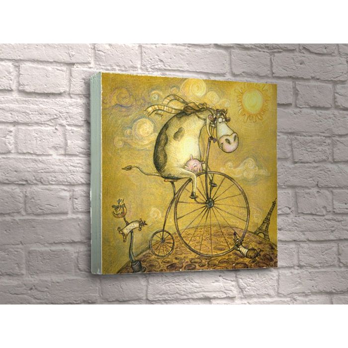 Картина "Бурёнка на велосипеде в Париже"