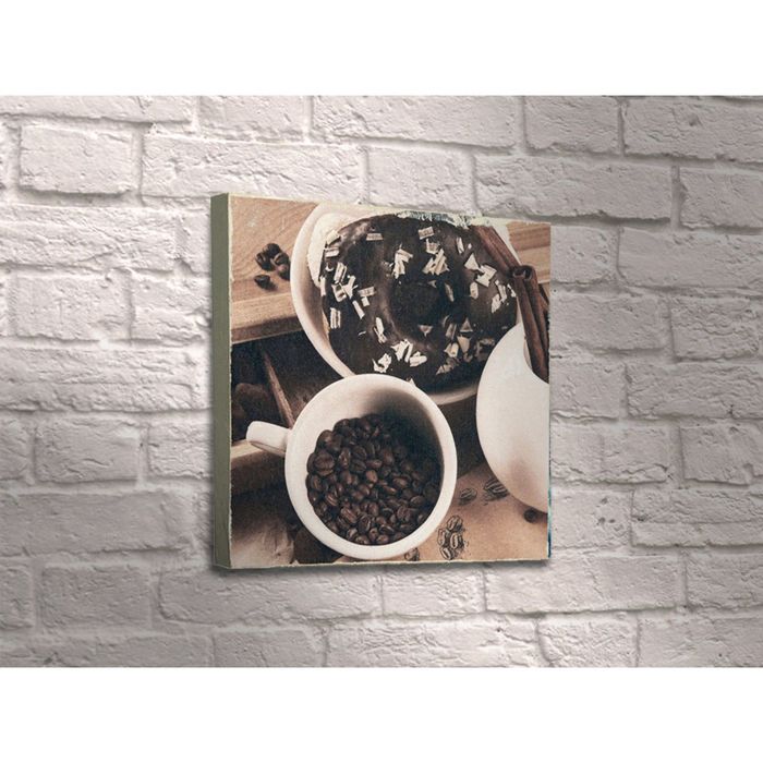 Картина "Шоколадный пончик с чашкой кофейных зёрен"