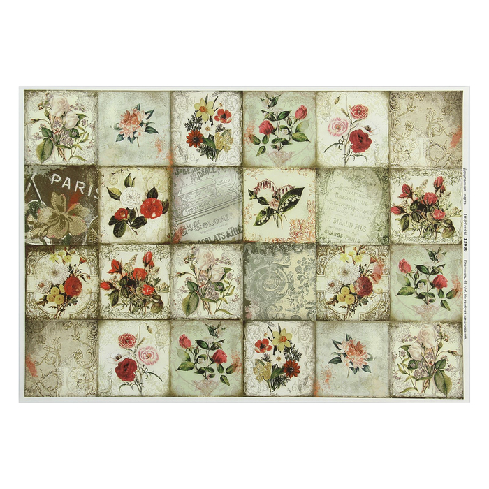 Декупажная карта "Плитка с розами"" плотность 45г/м2, формат А4