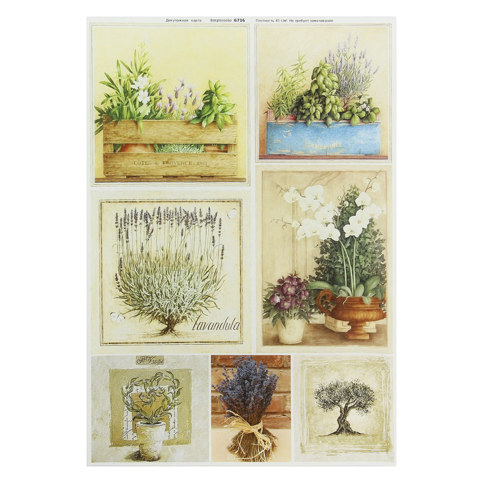 Декупажная карта "Карточки с полевыми цветами" плотность 45г/м2, формат А4