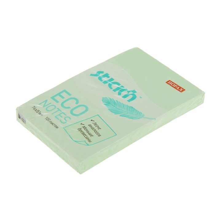 Блок с липким краем 51x76мм, 100 листов Hopax ECO, пастель зеленая