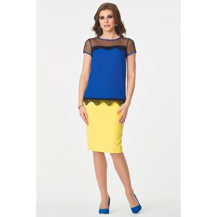 Блуза женская, размер 50, цвет синий+чёрный 251-1