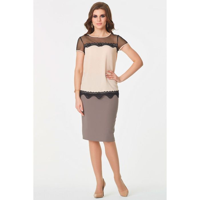 Блуза женская, размер 44, цвет бежевый+чёрный 251-2