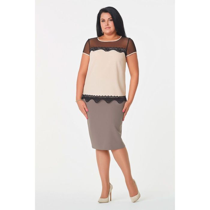 Блуза женская, размер 56, цвет бежевый+чёрный 2510-2