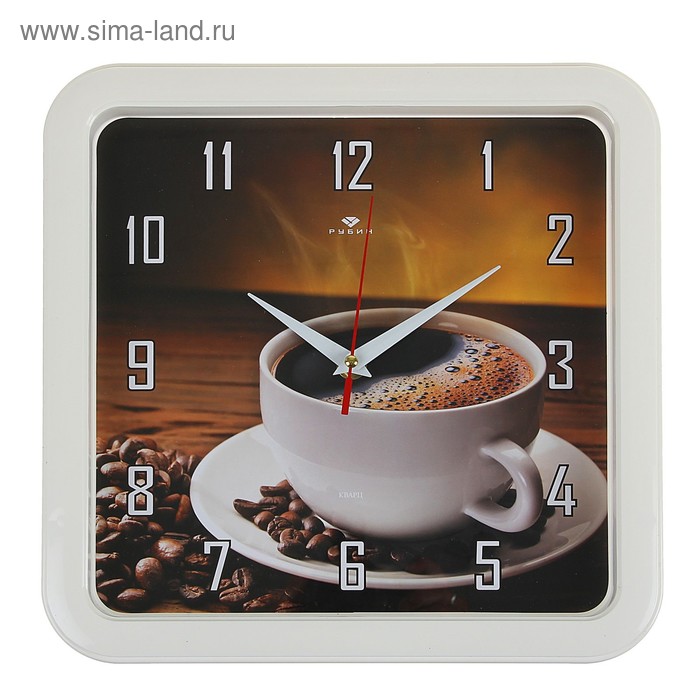 фото Часы настенные, серия: кухня, "чашка кофе", "рубин", 30 х 30 см