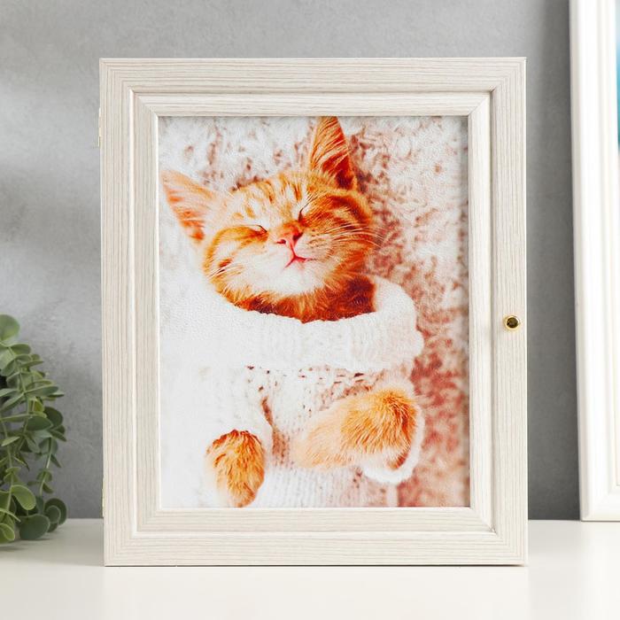 Ключница "Котенок" выбеленный дуб 24х29х4 см