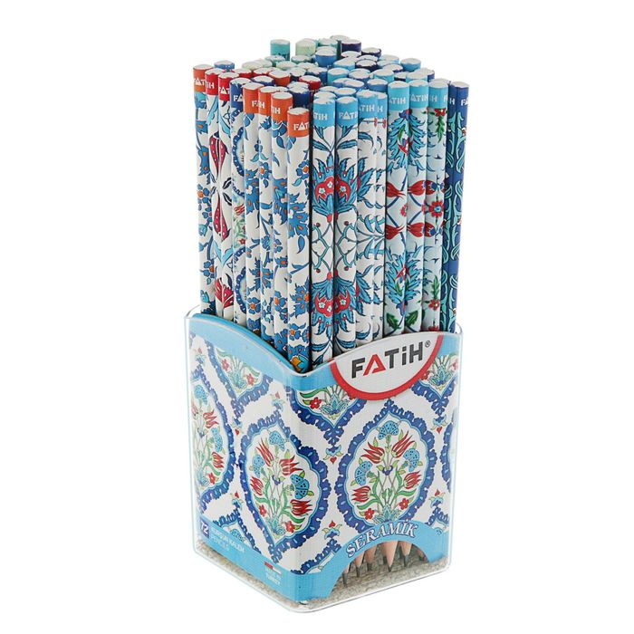 Карандаш чернографитный дизайн Fatih HB Seramic круглый микс*11 видов в пл.стакане 17450