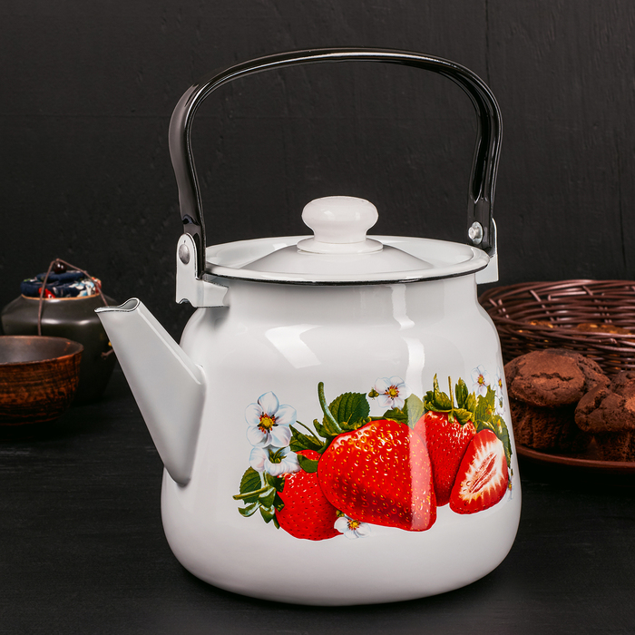 Чайник 3,5 л "Клубника садовая", цвет белый