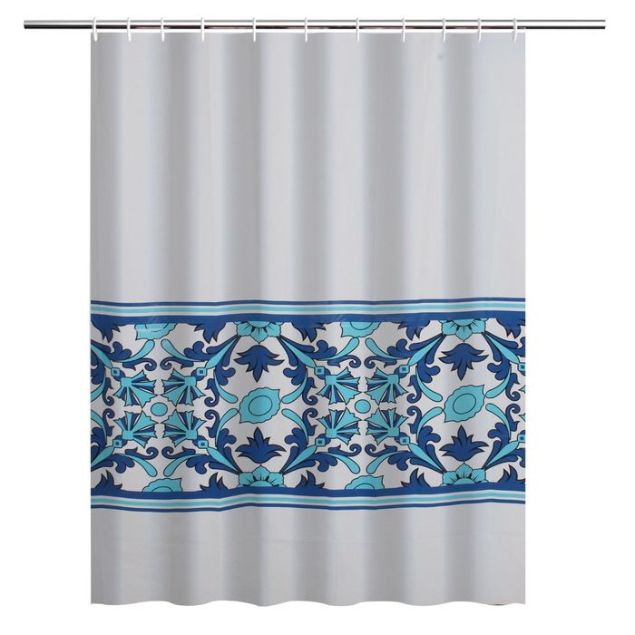 Штора для ванной Majolica Blue, кольца в комплекте