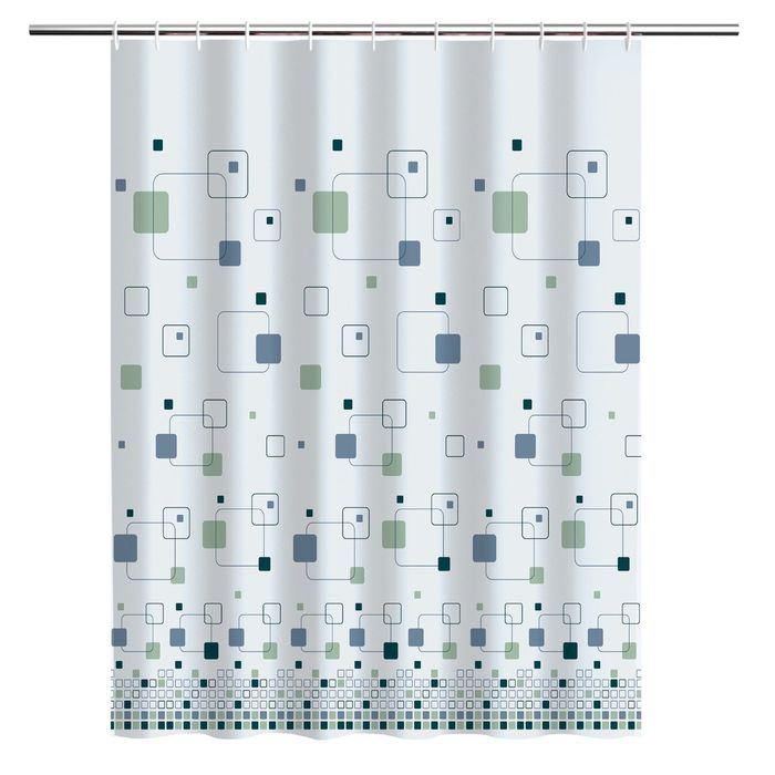 Штора для ванной Geometry Green, кольца в комплекте