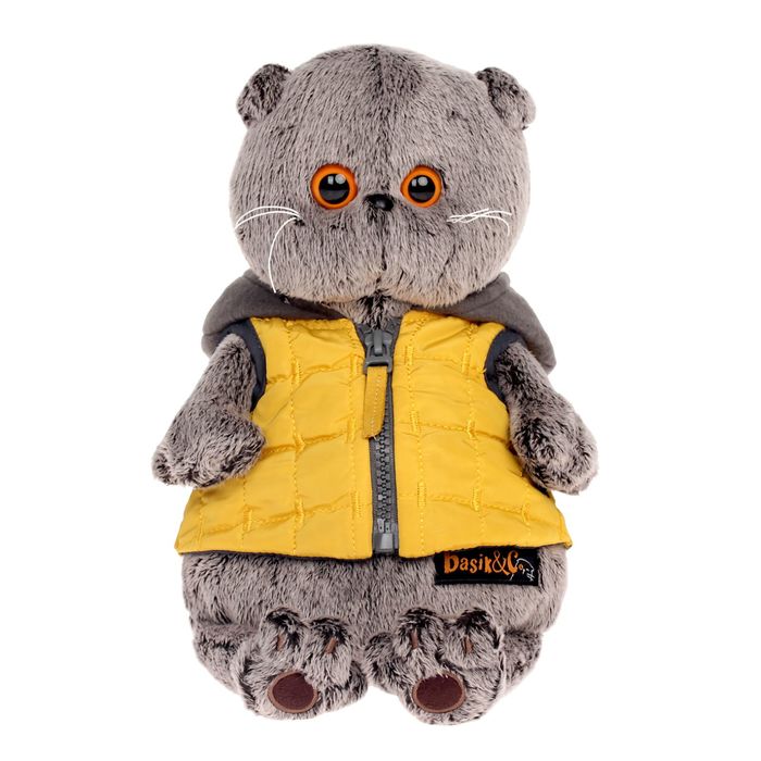 Мягкая игрушка "Басик" в желтой жилетке с серым капюшоном, 25 см