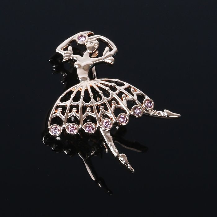 Брошь "Мерлет", цвет розовый в золоте