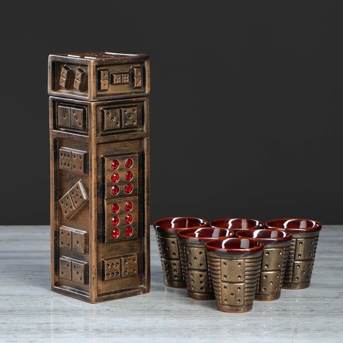 Штоф с рюмками "Домино" штоф 1,3 л, 6 рюмки, 0,75 л, бронза