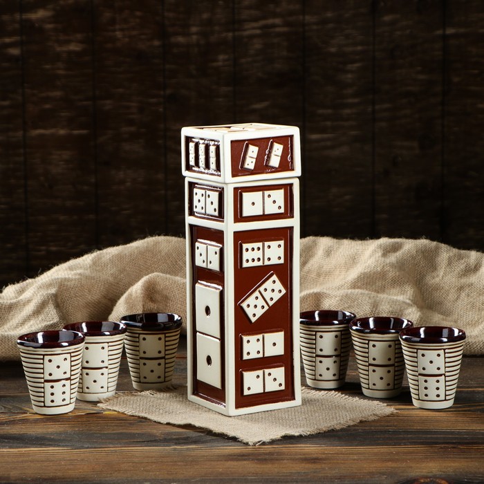 Штоф с рюмками "Домино" штоф 1,3 л, 6 рюмки, 0,75 л, коричневый шамот