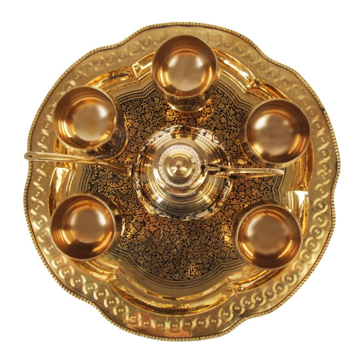 набор посуды золото с черным Арабская ночь (поднос+5 чашек + чайник) УЦЕНКА