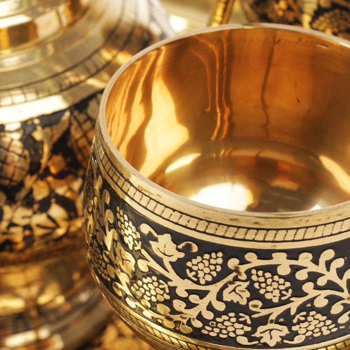 набор посуды золото с черным Арабская ночь (поднос+5 чашек + чайник) УЦЕНКА