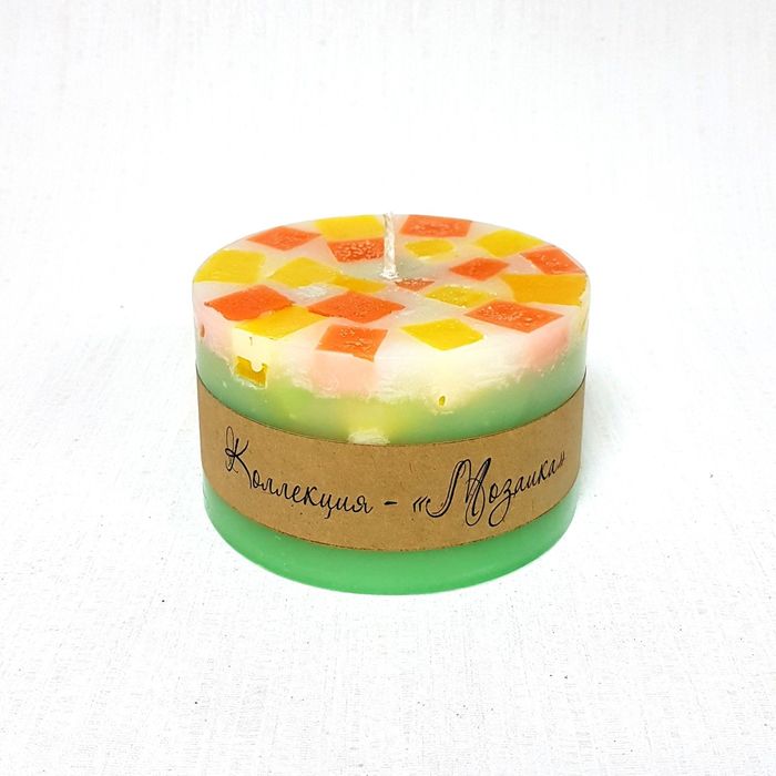 Свеча "Ручная работа" цилиндр Мозаика 125х70 Цитрусовый микс