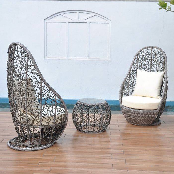 Комплект мебели из 2х кресел и 1 кофейного столика, иск. ротанг, бежевый