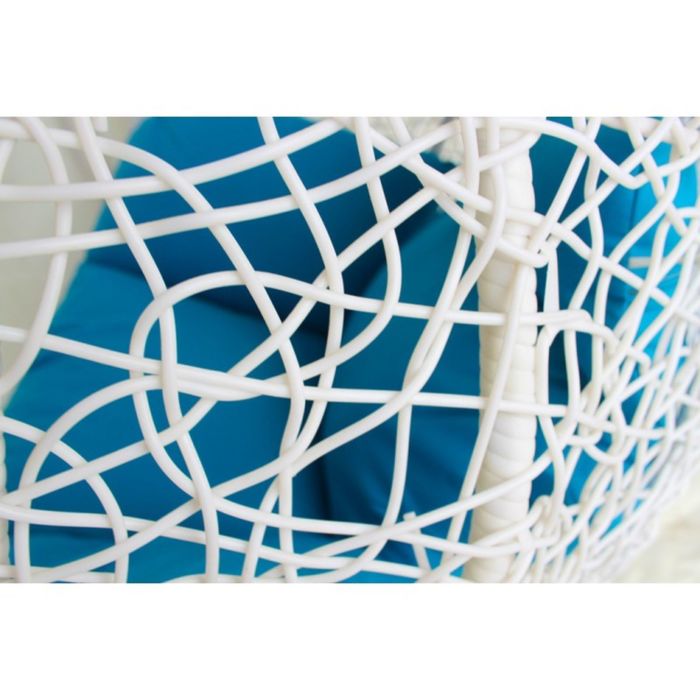 Подвесное кресло-качели на стальной штанге большие, иск. ротанг, белый/голубой