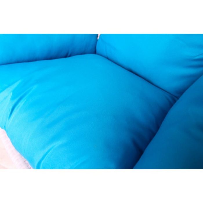 Подвесное кресло-качели на стальной штанге большие, иск. ротанг, белый/голубой