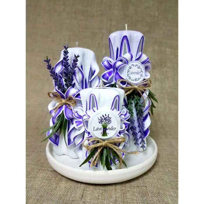 Набор Резных свеча "Ручная работа" на подставке "Лаванда"  3шт/уп