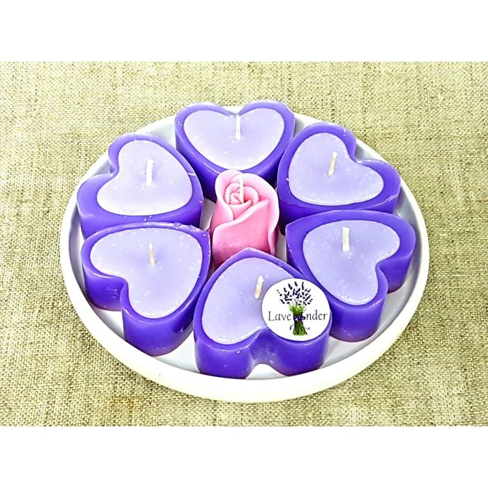 Набор свеча "Ручная работа" С Ароматом лаванды и розы 7шт/уп на подставке