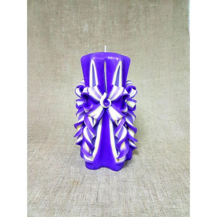 Свеча "Ручная работа" Интерьерная Резная 22см "Бант" Фиолетово-сливочная