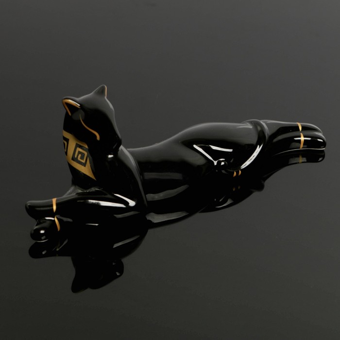 Сувенир «Кот черный», 20,5×5,5×7 см, фарфор