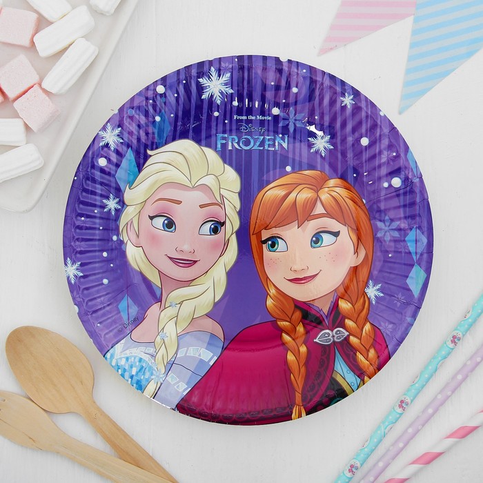 Тарелка бумажная 20 см "Холодное сердце. Торжество: снежки" (набор 6 шт)/ Frozen Snowflakes