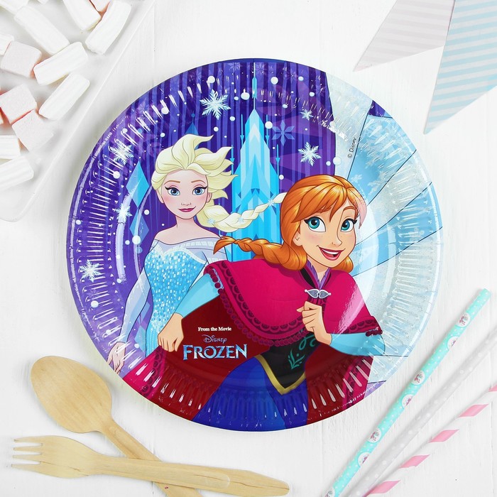 Тарелка бумажная 22 см "Холодное сердце. Торжество: снежки" (набор 8 шт)/ Frozen Snowflakes