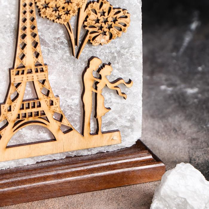 Светильник соляной электрический "Панно Париж" 3,3 кг, деревянный декор, цельный кристалл