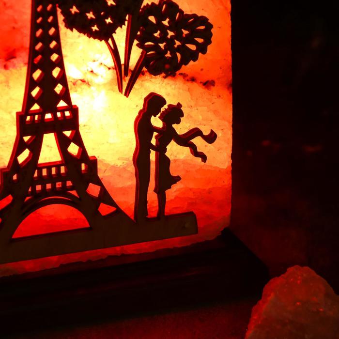 Светильник соляной электрический "Панно Париж" 3,3 кг, деревянный декор, цельный кристалл