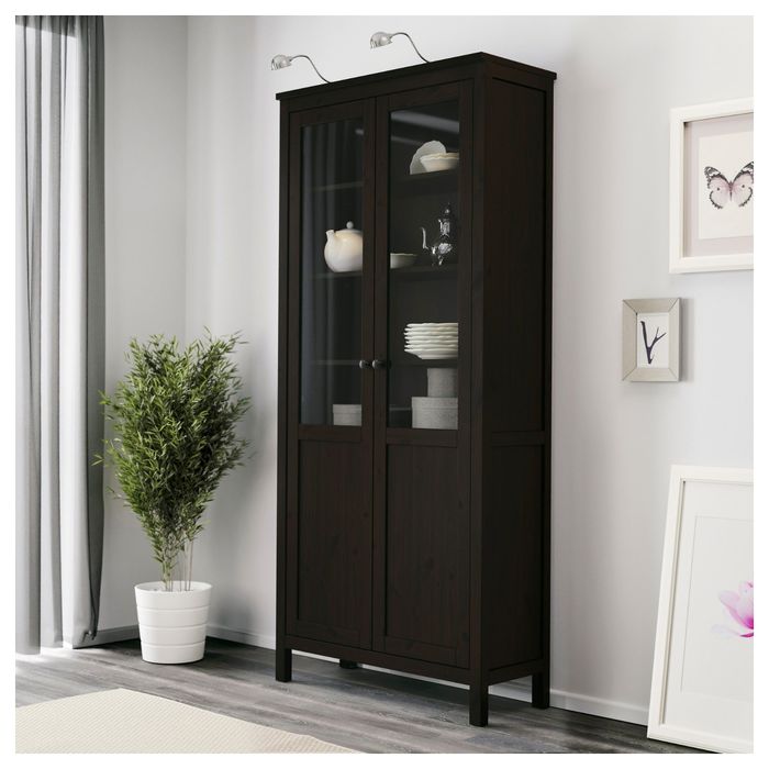 Шкаф с глухими/стеклянными дверцами, цвет черно-коричневый ХЕМНЭС