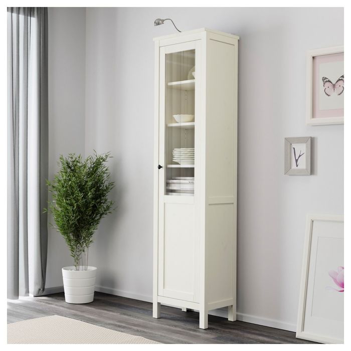 Шкаф с глухой/стеклянной дверцей, белая морилка ХЕМНЭС