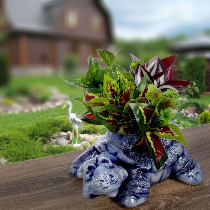 Фигурное кашпо 2,4 л "Черепаха" синяя