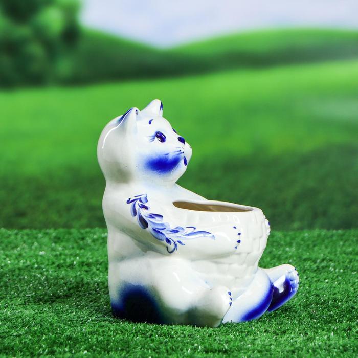 Фигурное кашпо 1 л "Котик" гжель