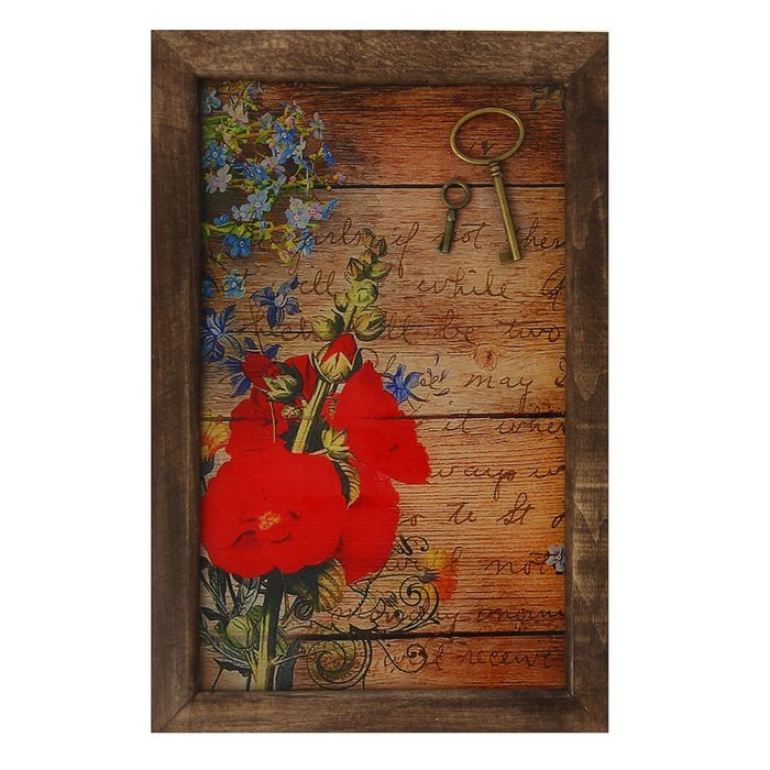 Ключница дерево "Цветы и ключики" с накладными элементами 29х19х6 см