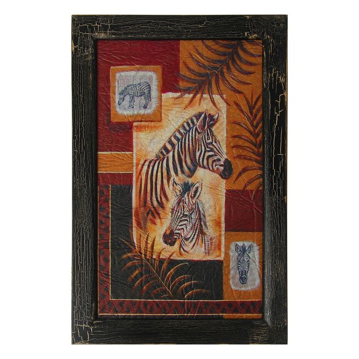 Ключница дерево "Зебры на коже" вставка кожа 29х19х6 см