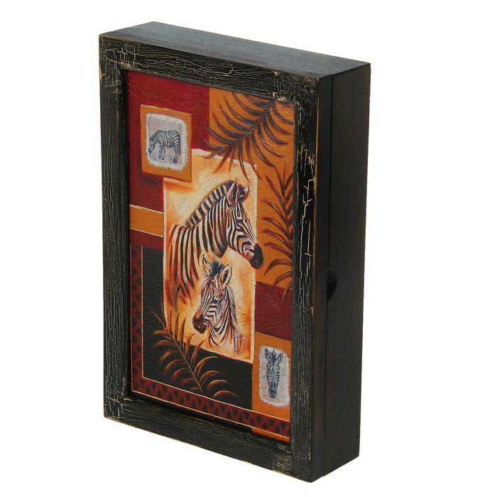Ключница дерево "Зебры на коже" вставка кожа 29х19х6 см