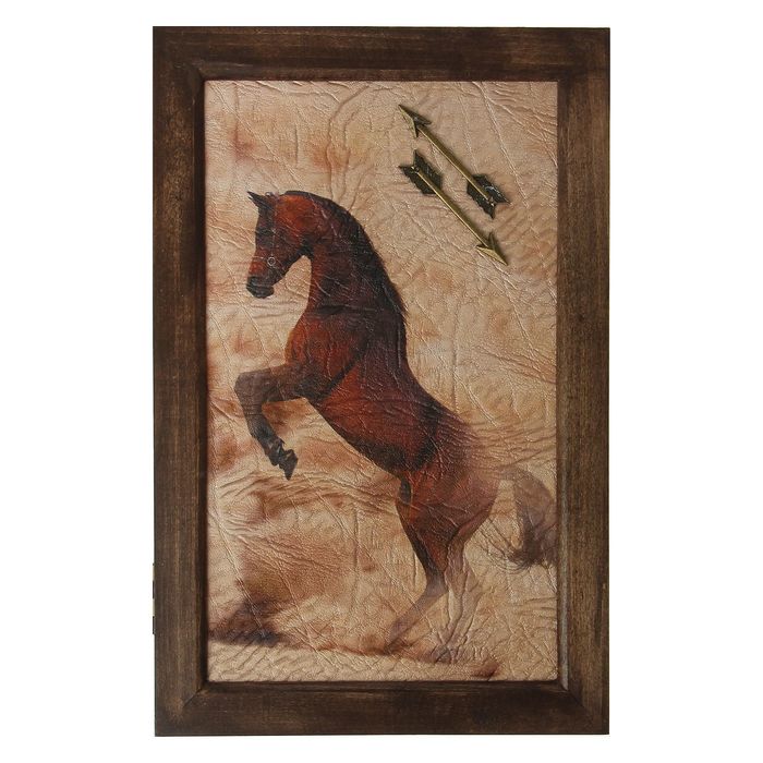 Ключница дерево "Конь и стрелы" вставка кожа 29х19х6 см