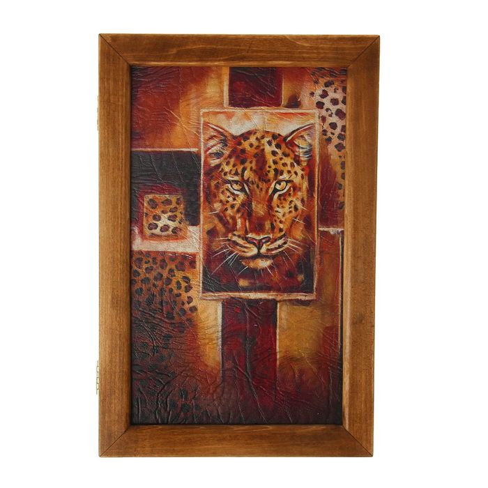 Ключница дерево "Леопард на коже" вставка кожа 29х19х6 см